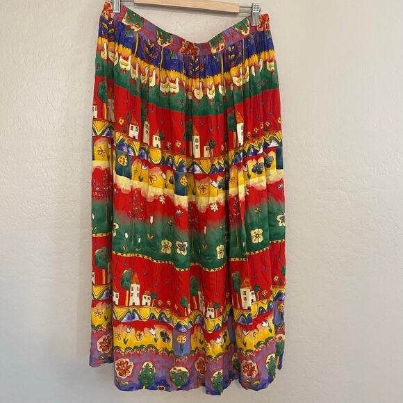 VTG Coldwater Creek Womens Sz XL Skirt Teacher Artsy Folk Art Ducks Cottagecore - Picture 2 of 8